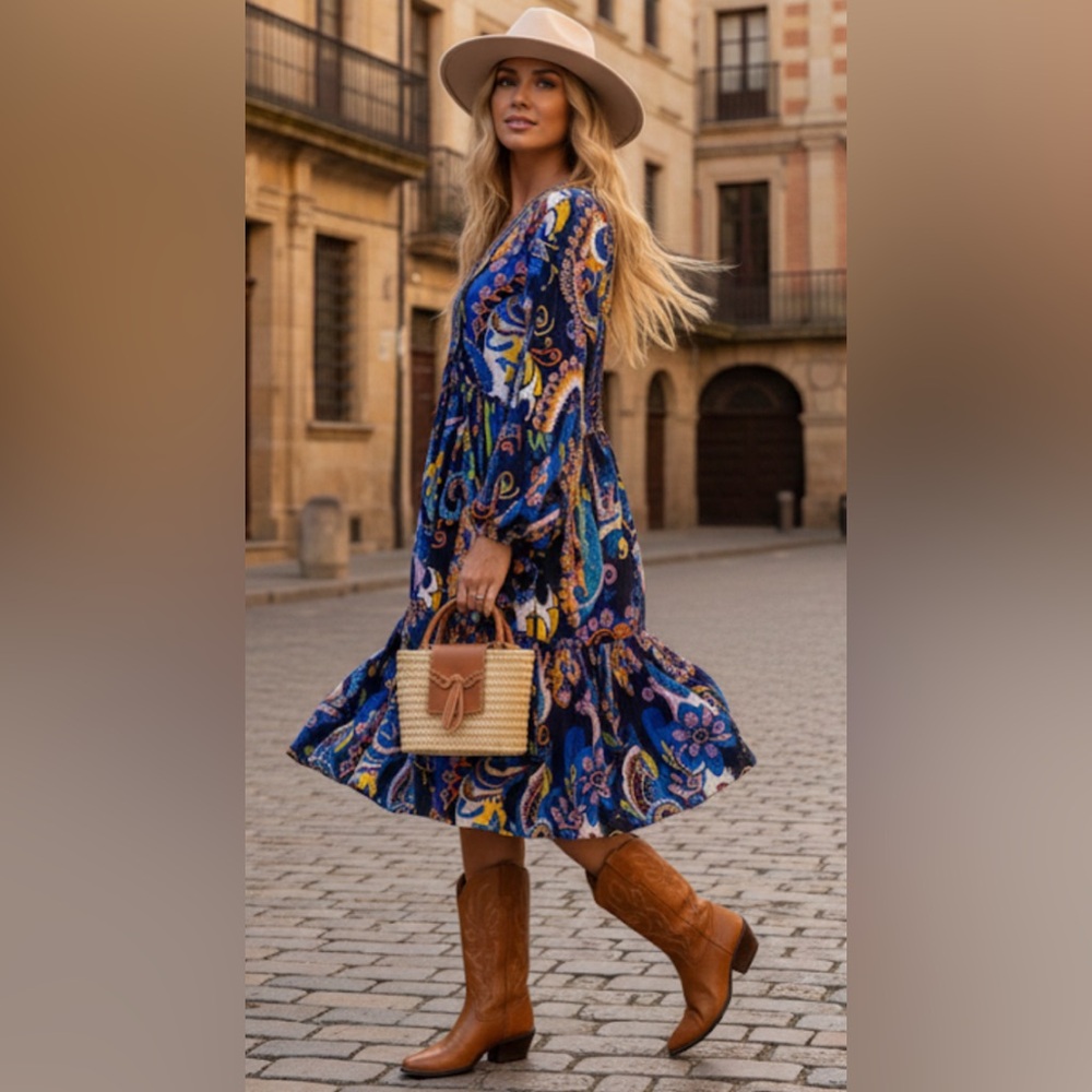 New XXLarge  Boho Multicolor Abstract Dress %100cotton - Picture 3 of 8